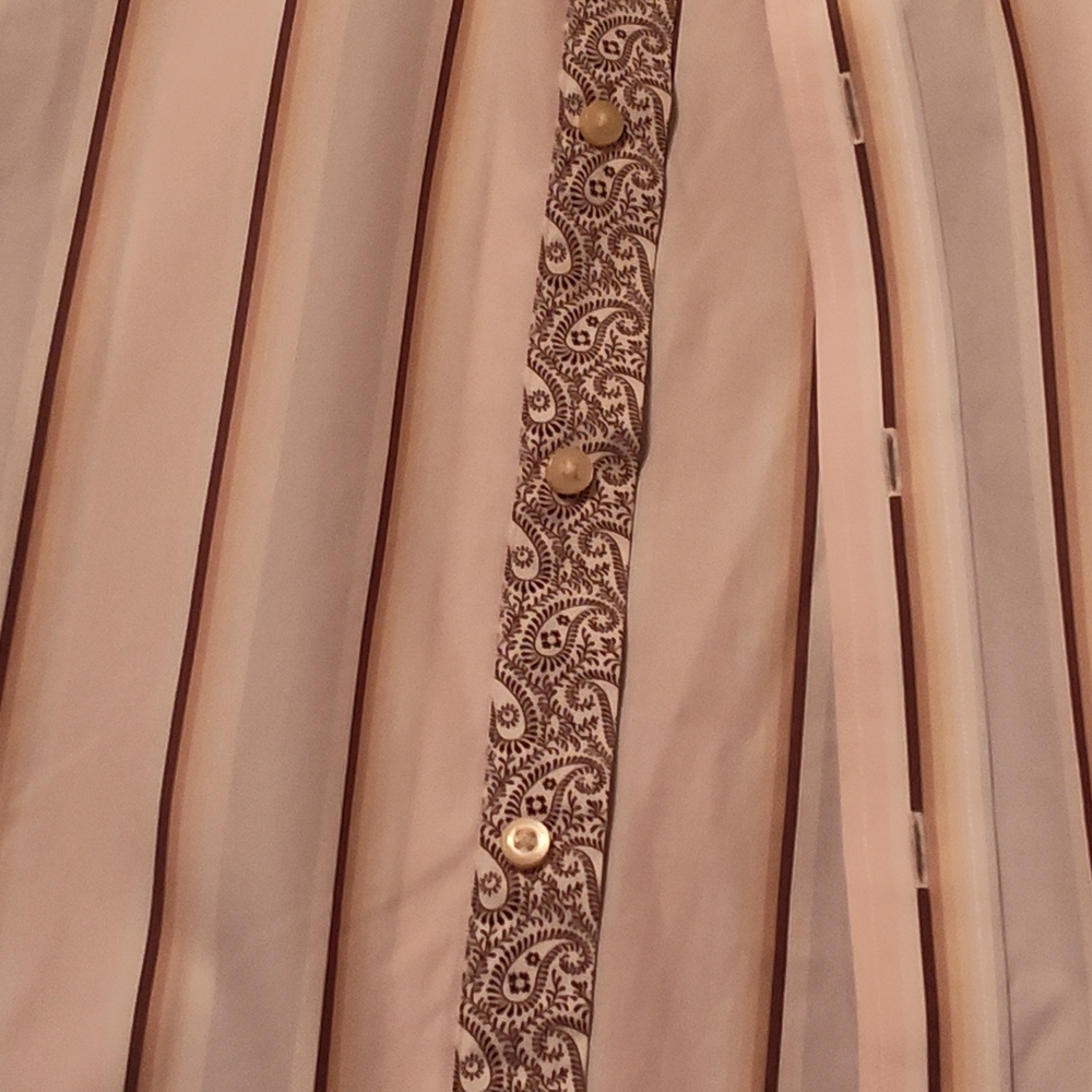 Thomas Dean Cream and Brown Casual Button Down Shirt - Picture 2 of 5